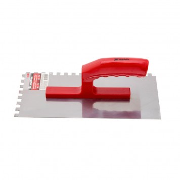 86779 | Гладилка стальная, 280 x 130 мм, зеркальная полировка, пластмастмассовая ручка, зуб 10 x 10 мм, MATRIX-2