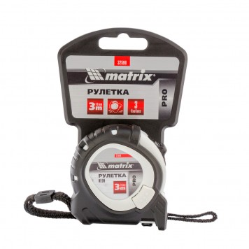 32590 | Рулетка, 3 м x 16 мм, обрезиненный корпус, 3 фиксации, MATRIX NEON PRO-3