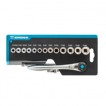 14142 | Набор торцевых головок, трещотка 120 зубьев, 36 предметов, 1/4", CrV, GROSS-0