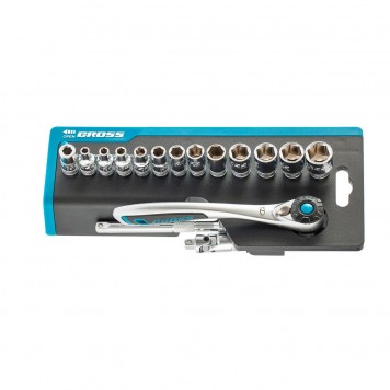 14142 | Набор торцевых головок, трещотка 120 зубьев, 36 предметов, 1/4", CrV, GROSS-1