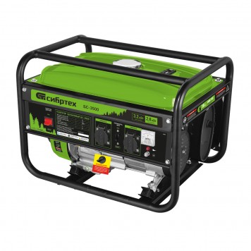 94544 | Генератор бензиновый 3,2 кВт, 230В, четырехтактный, 15 л, ручной стартер, СИБРТЕХ БС-3500-0