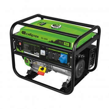 94546 | Генератор бензиновый 5,5 кВт, 230В, четырехтактный, 25 л, ручной стартер, СИБРТЕХ БС-6500-0