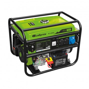 94548 | Генератор бензиновый 5,5 кВт, 230В, четырехтактный, 25 л, электростартер, СИБРТЕХ БС-6500Э-0