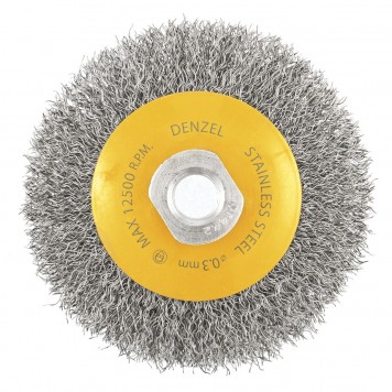 746083 | Щетка для УШМ, 100 мм, "Тарелка", витая нержавеющая проволока 0.3 мм, М14, DENZEL-0