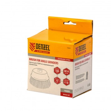 746053 | Щетка для УШМ, 100 мм, "Чашка", витая нержавеющая проволока 0.3 мм, М14, DENZEL-3