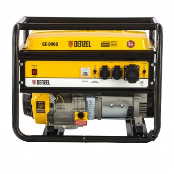 94639 | Генератор бензиновый GE 8900, 8.5 кВт, 220 В/50 Гц, 25 л, ручной старт, DENZEL-8